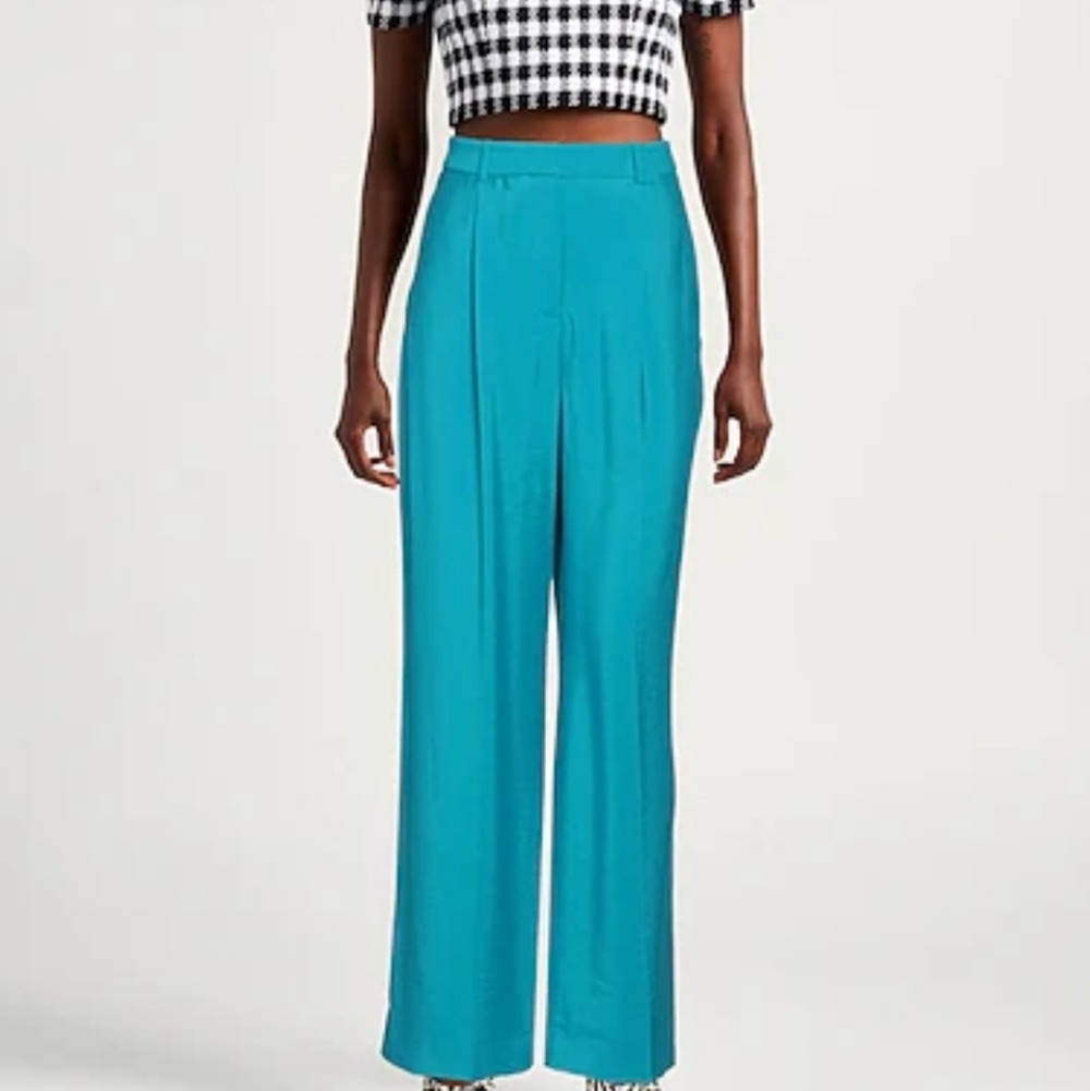 Ba& Sh High-Waist Wide-Leg Teal Lightweight Office Career Lady Pants Sz XS